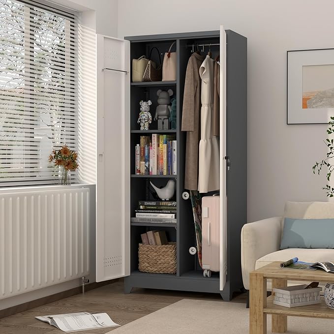 GREATMEET 72.8" H Metal Garage Storage Cabinets, Lockable Broom Closet Storage - Image 7