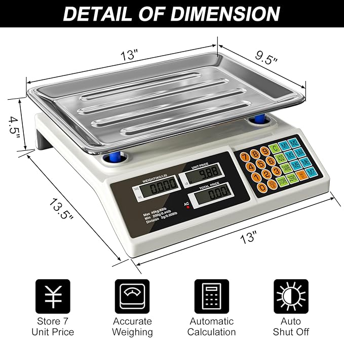 Price Computing Scale 88lb/40kg LCD Digital Commercial Price Scale - Image 2