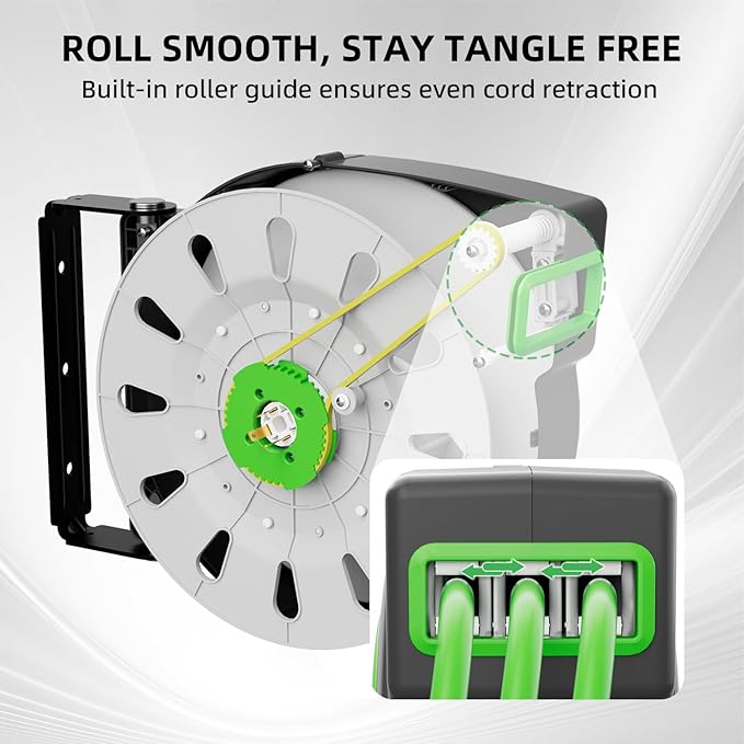 50 FT Retractable Extension Cord Reel, Heavy Duty 12AWG/3C SJTOW Power Cord - Image 4