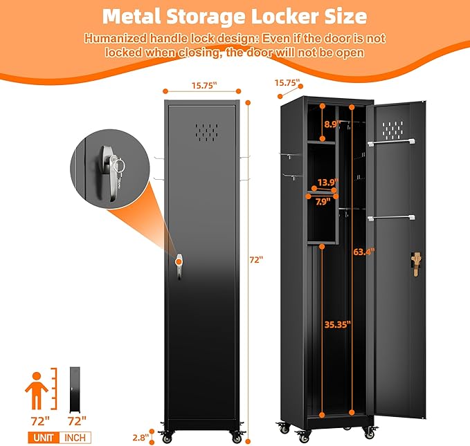 Aobabo 72" H Broom Closet Storage Cabinet, Lockable Metal Cleaning Storage - Image 3