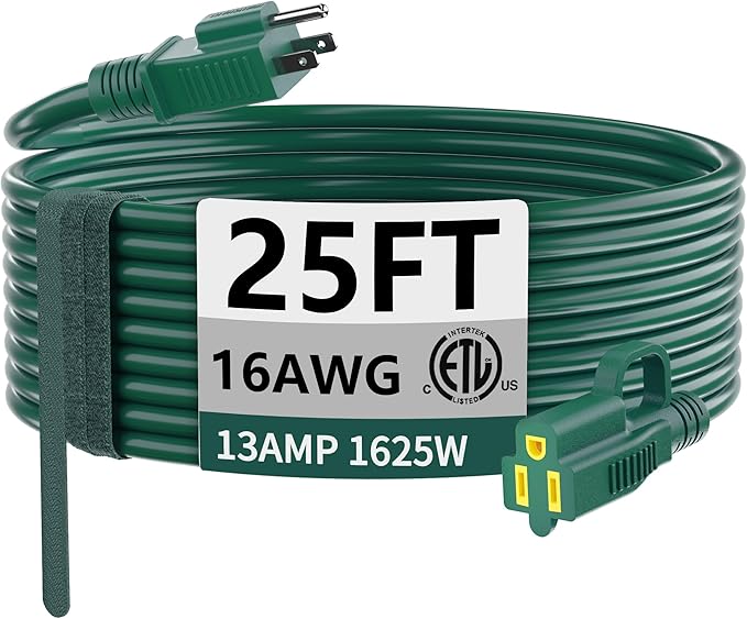 HUANCHAIN Indoor Outdoor Green Extension Cord 25 ft Waterproof, 16/3 Gauge by huanchain