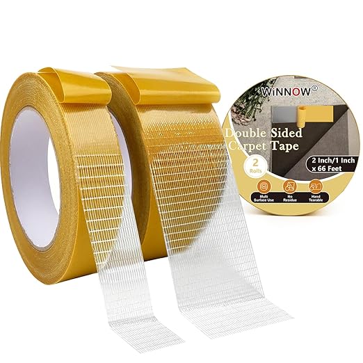 WINNOW Heavy Duty Double Sided Rug Tape 1 Inch / 2 Inch x 66 Feet – Carpet Tape by DoubleSidedHeavyDutyExtra