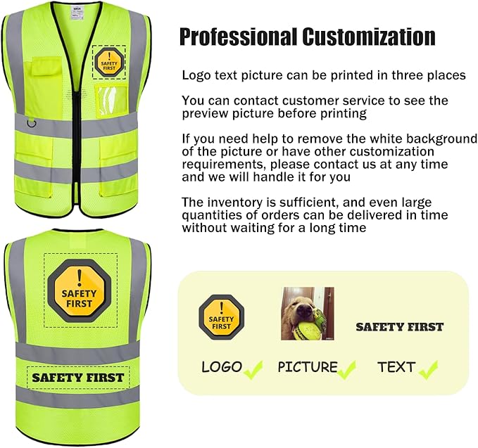 BeautyWill Custom Safety Vest Logo Class 2 High Visibility Reflevtive Vest - Image 2