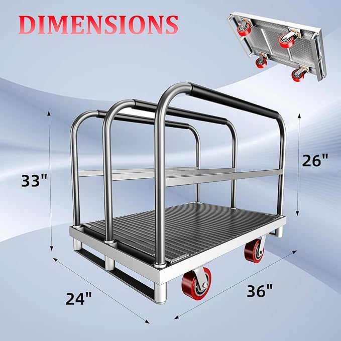 2IN1 Heavy Duty Panel Truck, 2600 lbs Capacity Drywall & Lumber Cart, Flatbed - Image 2