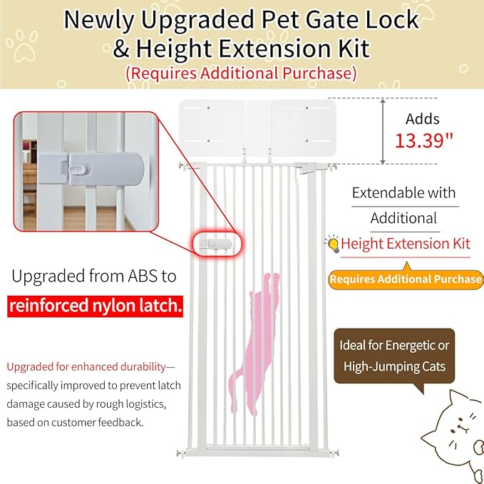 Lumizone Extra Tall Cat Gate 61.02" High Pressure Mounted Extra Wide 2025 New - Image 3