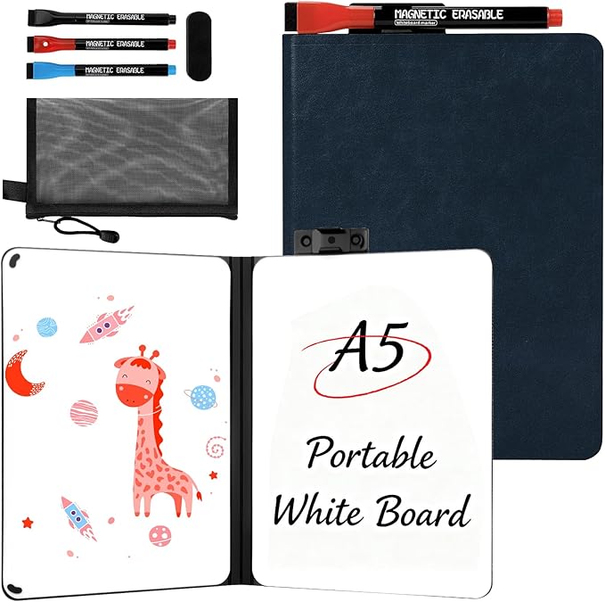 8.4" x 6" Portable White Board Dry Erase Notebook, PU Leather Shell Double by CABPLROI