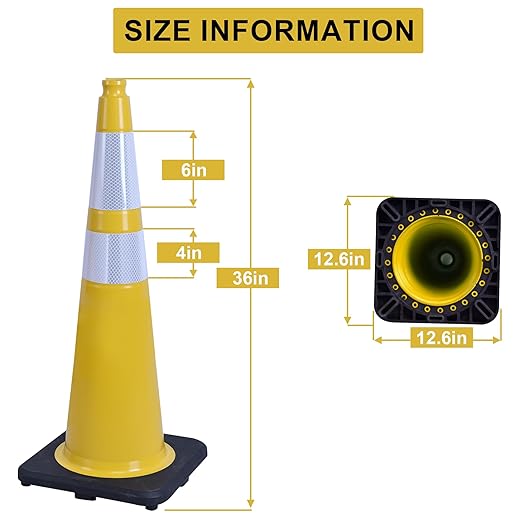 OrangeStar 6-Pack 36" Yellow Traffic Cones - Image 7