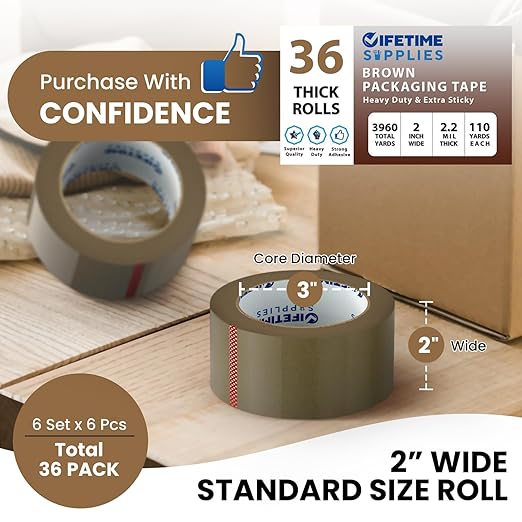 36 Rolls 2" Brown Premium Packing Tape, 110 Yards, 2.2 mil, Heavy Duty - Image 4