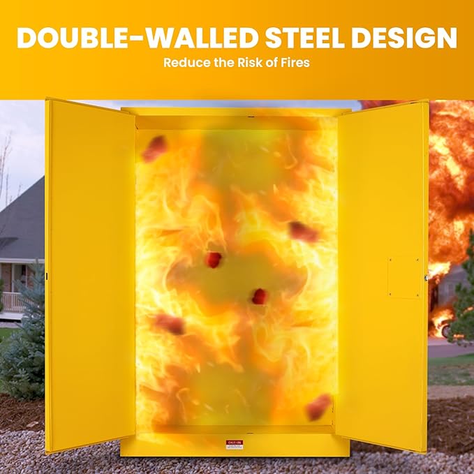 72 Gallon Yellow Flammable Storage Cabinet, Fireproof Steel Chemical Storage - Image 5