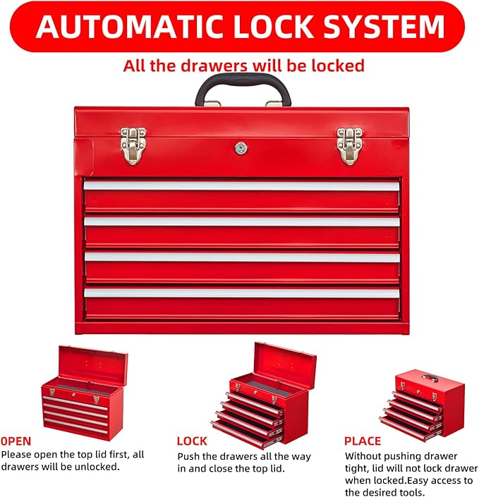 4 Drawers Metal Tool Box Portable Steel Tool Chest - Image 5