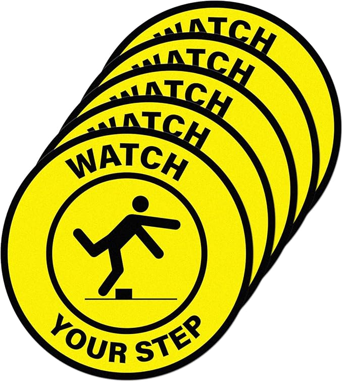 5 Pack Watch Your Step Floor Sticker Anti-Slip Safety Caution Sign 17 × 17 by YIKIADA