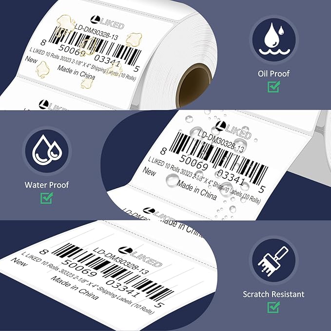 L LIKED 3" x 2" Direct Thermal Labels, Permanent Adhesive Barcode Shipping - Image 5