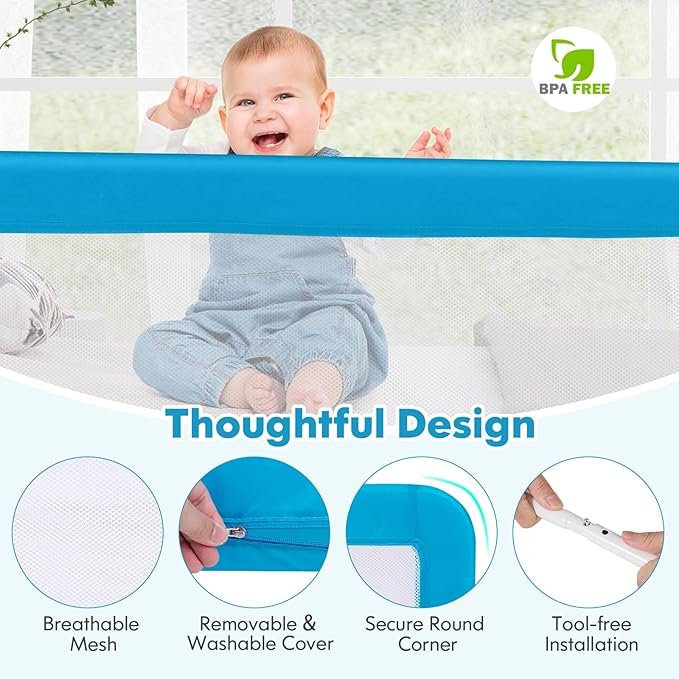 BABY JOY Bed Rails for Toddlers, Swing Down Bed Guard w/Safety Straps, Folding - Image 4