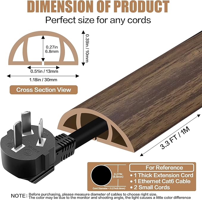 Floor Cord Cover Self Adhesive Cord Hider, 3.3FT Cable Management, Extension - Image 2