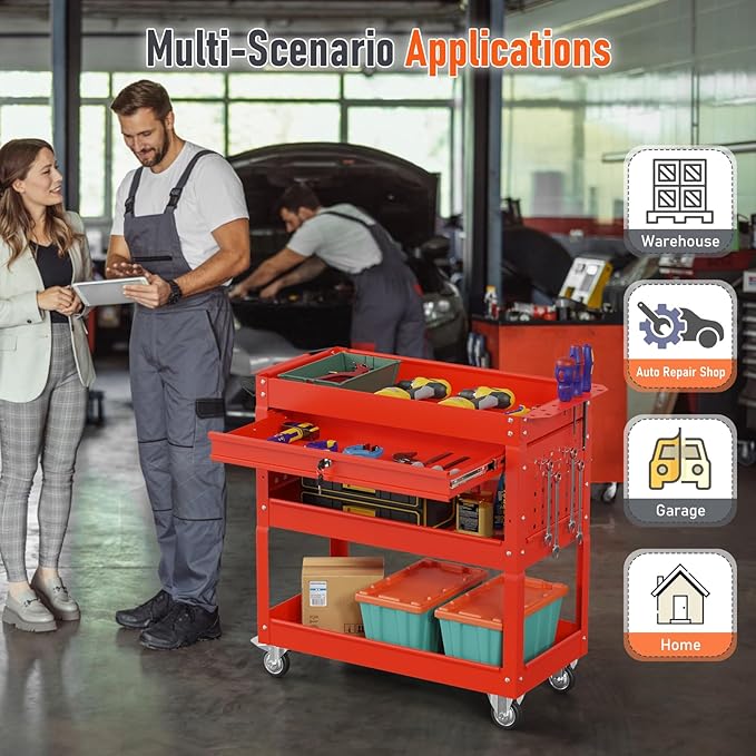 3-Tier Rolling Tool Cart, Heavy Duty - Image 7