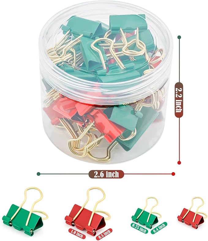 BAYTORY 40Pcs Binder Clips Colored, Christmas Binder Clips Assorted Sizes - Image 2