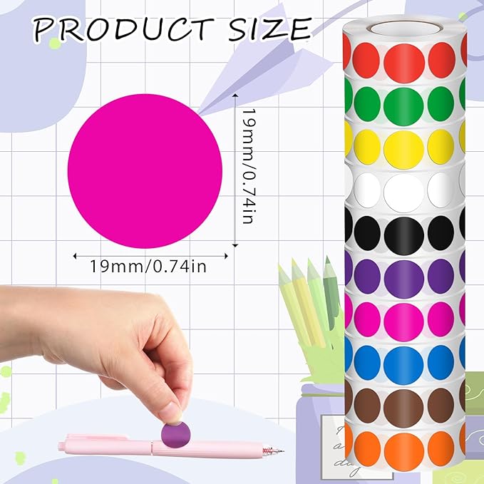 10000 Pcs 3/4 in Round Color Coding Labels Stickers Roll, Adhesive Assorted - Image 2