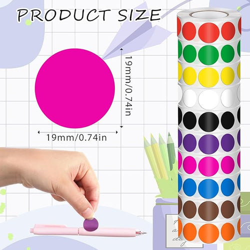 10000 Pcs 3/4 in Round Color Coding Labels Stickers Roll, Adhesive Assorted - Image 2