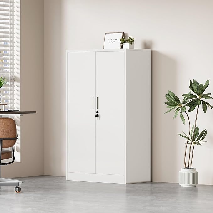 Metal Storage Cabinet with Locking Doors and 3 Adjustable Shelves, Lockable - Image 4