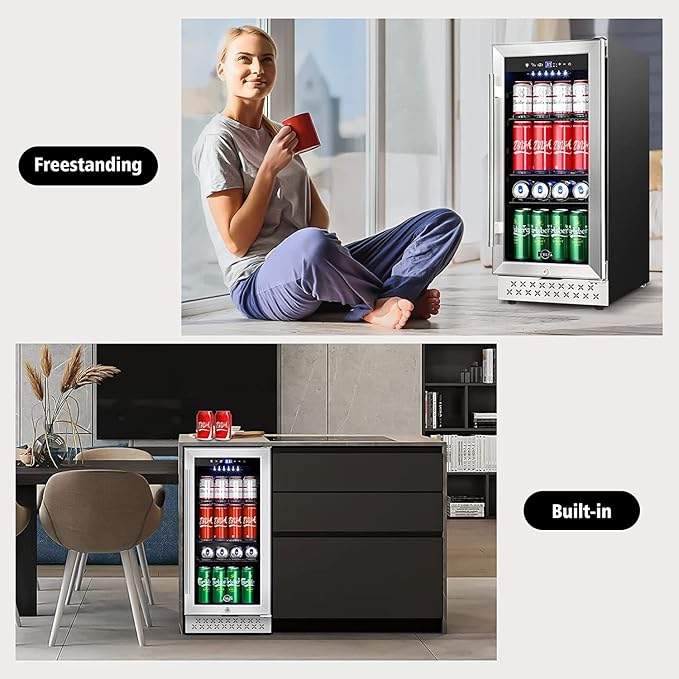 Tylza 15 Inch Beverage Refrigerator, 130 Cans Quiet Beverage Fridge - Image 2