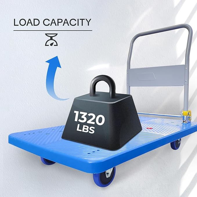 Doppy Flatbed Cart, 1320lbs Heavy Duty Capacity Platform Hand Truck 360 Degree - Image 6
