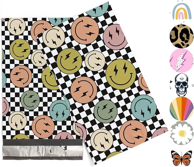 6x9 Poly Mailers – Smiles Checkerboard – Waterproof, Tear-Resistant Shipping by PackageMint