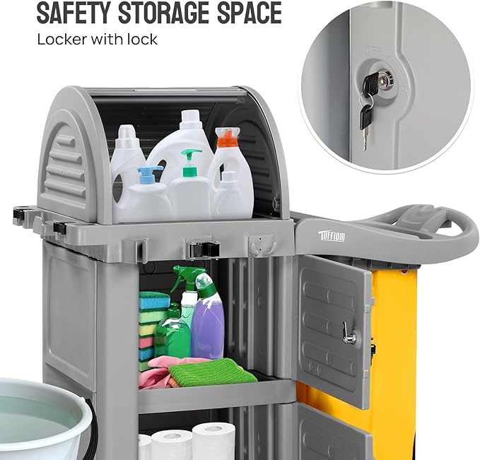 TUFFIOM Janitorial Cart on Wheels, 3 Shelf Commercial Cleaning Cart - Image 5