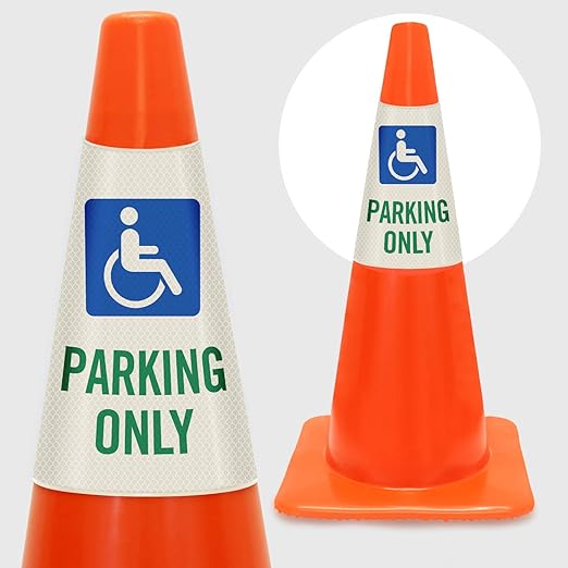 SmartSign “Handicapped Parking Only” Bright Reflective Cone Message Sleeve - Image 2