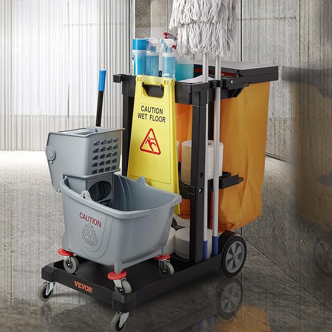 VEVOR Cleaning Cart, 3-Shelf Commercial Janitorial Cart, 200 lbs Capacity - Image 5