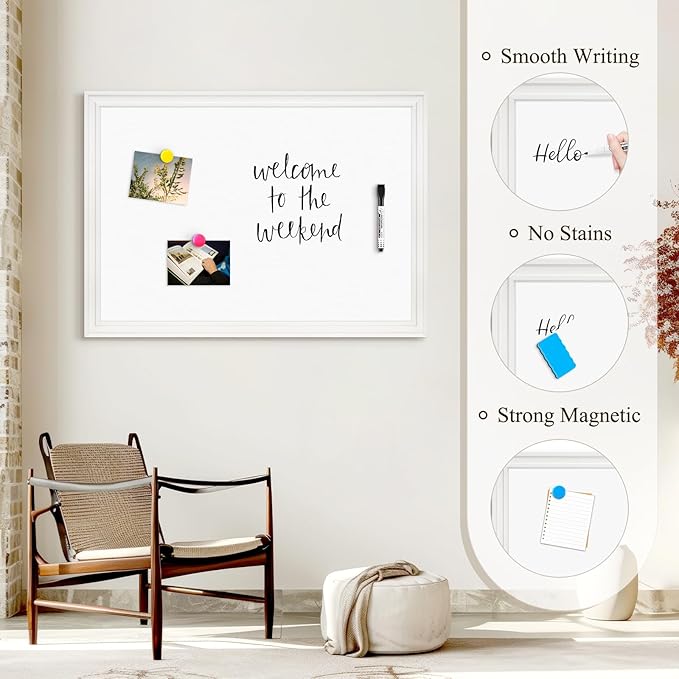 4 THOUGHT Dry Erase Board, 24 x 18 in Magnetic Whiteboard Wood Frame - Image 4