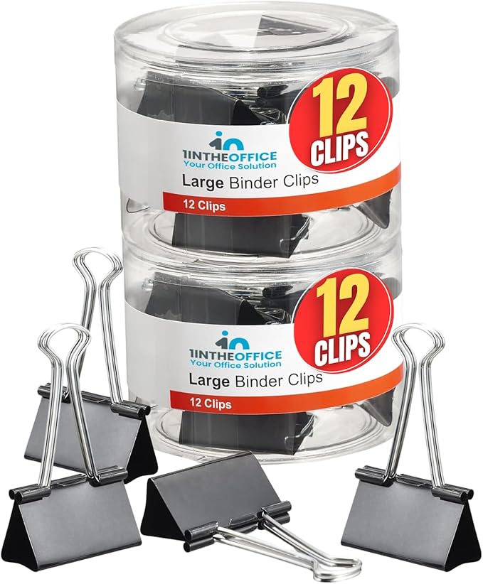 1InTheOffice Large Binder Clips, Paper Clamps, Paper Binder Clips, 24 Pack by 1InTheOffice