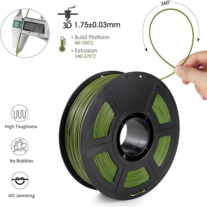 iSANMATE ASA Filament 1.75mm Army Green 1KG, UV & Weather Resistant 3D Printer - Image 2
