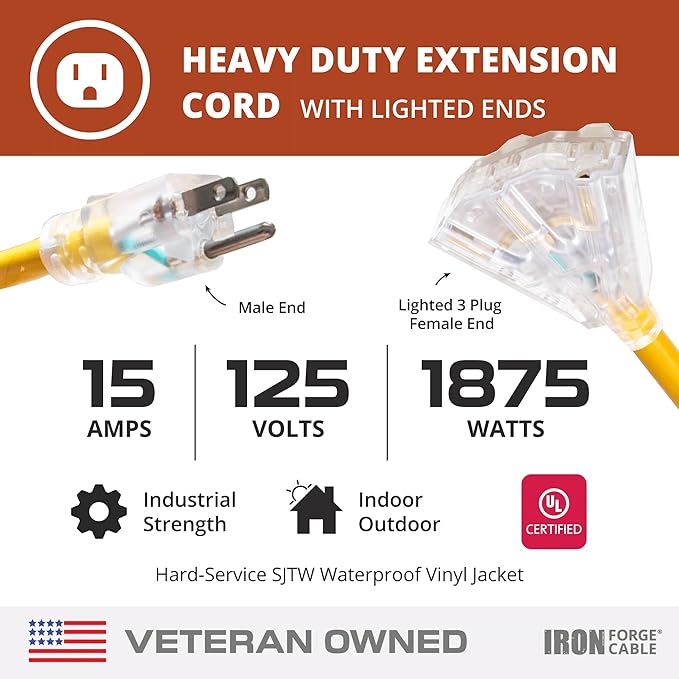Iron Forge Cable 50 Foot Lighted Outdoor Extension Cord - Image 3