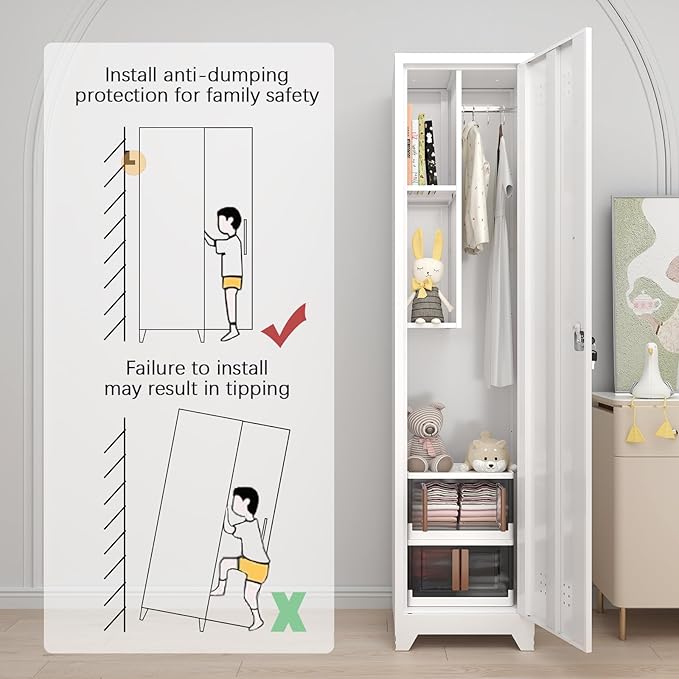 GREATMEET Broom Closet Storage Cabinet, Metal Utility Cabinet, Tall Laundry - Image 6