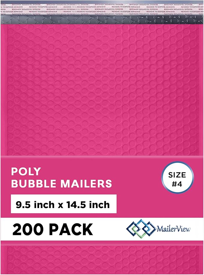 Hot Pink Large Poly Bubble Mailers 9.5x14.5 inch #4 | Self Seal Padded by MAILERVIEW