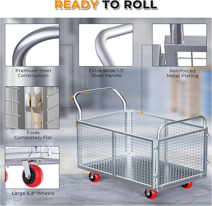 2IN1 Steel Panel Cart Dolly – Heavy Duty Drywall Lumber Truck Cart - Image 5
