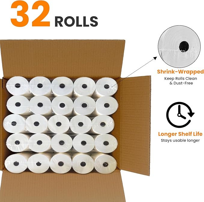 2 Ply Kitchen Printer Paper White/Yellow Carbonless Rolls 3” x 95 Feet Receipt - Image 3