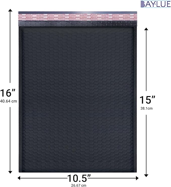 Black 10.5x16 Inch Large Poly Bubble Mailers #5 | Padded Envelopes - Image 2