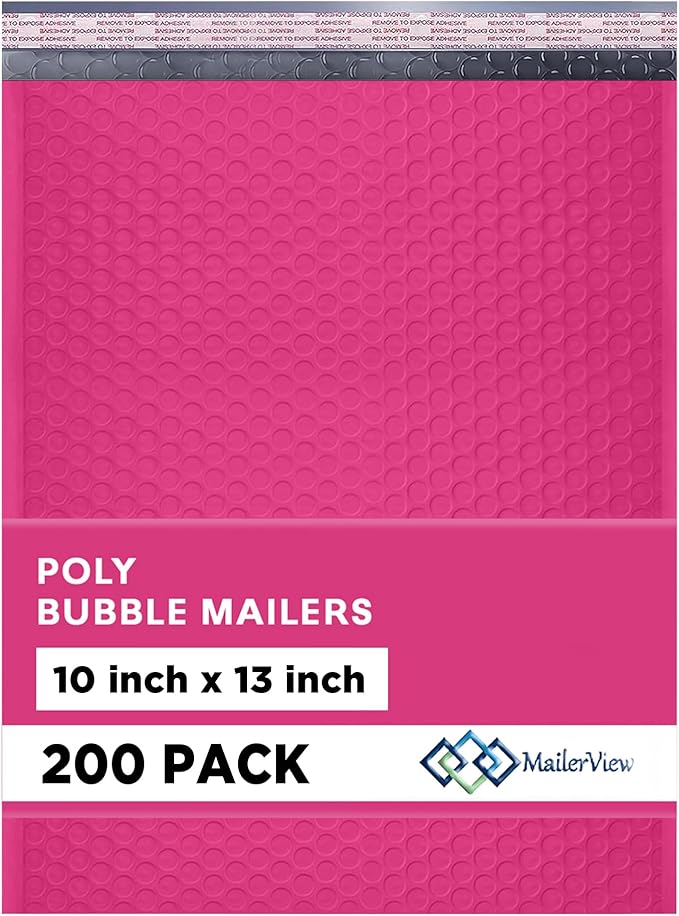 Hot Pink 10x13 Inch Poly Bubble Mailers |Self Seal Padded Envelopes by MAILERVIEW