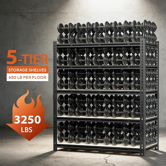 5 Tier Garage Shelving, Adjustable Heavy Duty Garage Shelves, Metal Storage - Image 4