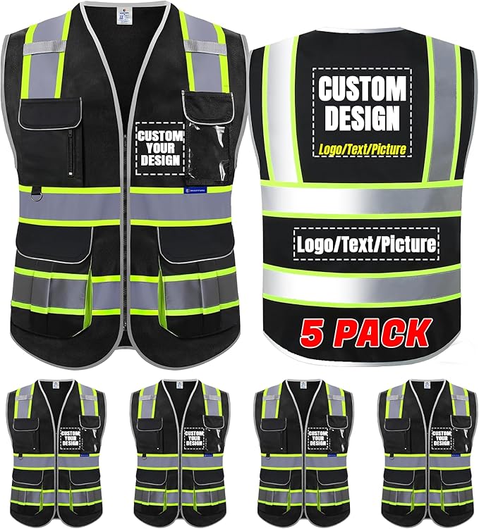BeautyWill ANSI Certified Custom Logo Safety Vest 8-Pockets Class2 High by BeautyWill