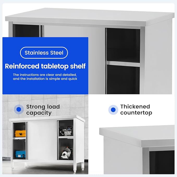 Hally Stainless Steel Cabinet, Large Storage Cabinet, Metal Table - Image 5