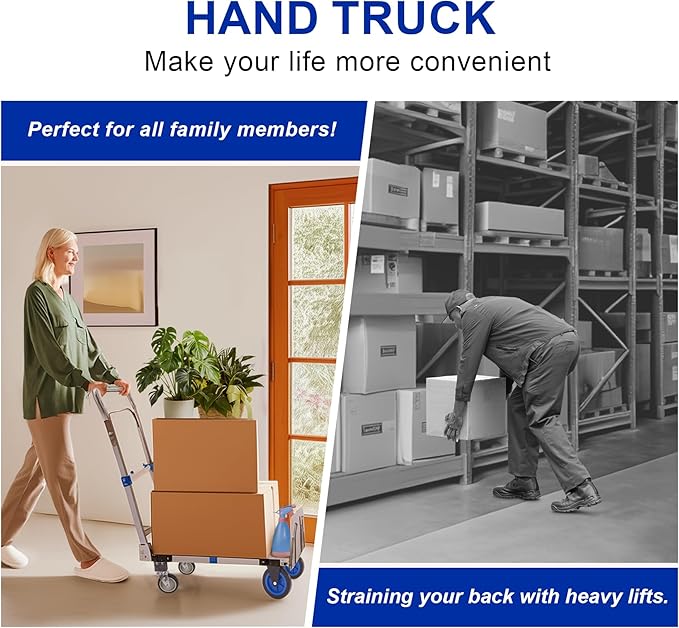 Upgraded 3 in 1 Aluminum Folding Hand Truck, 600lbs Capacity, Heavy Duty - Image 8