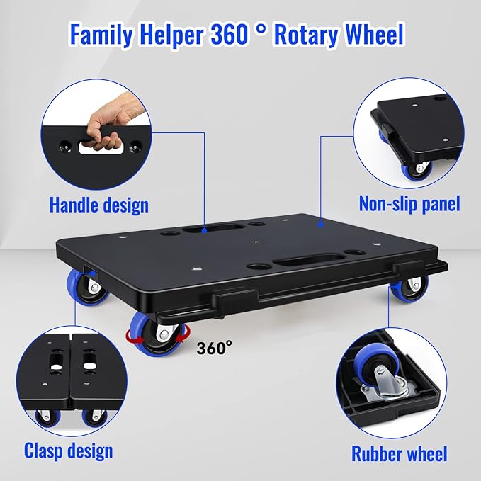 Furniture Dolly, Moving Dolly 4 Wheels Heavy Duty, 16in-11in 500lbs Capacity - Image 5