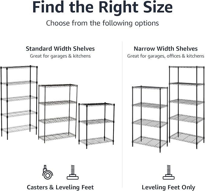 Amazon Basics 5-Shelf Adjustable, Heavy Duty Storage Shelving Unit on 4'' Wheel - Image 4