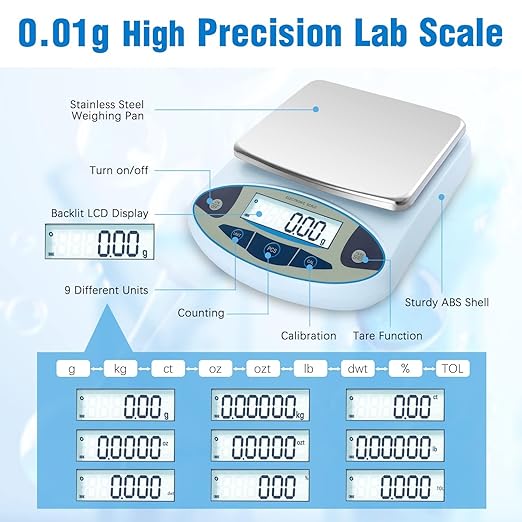 FOUR E'S SCIENTIFIC Lab Scale 5000gx0.01g High Precision Laboratory Analytical - Image 2