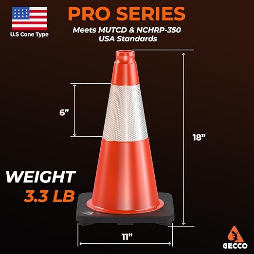 GECCO ™ 18 Inch 3.3 Lb Small Orange Traffic Cones Set | Safety Cones, Parking - Image 2