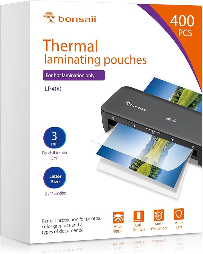 Bonsaii Laminating Sheets, 9 x 11.5 inches, Letter Size, Suitable by bonsaii