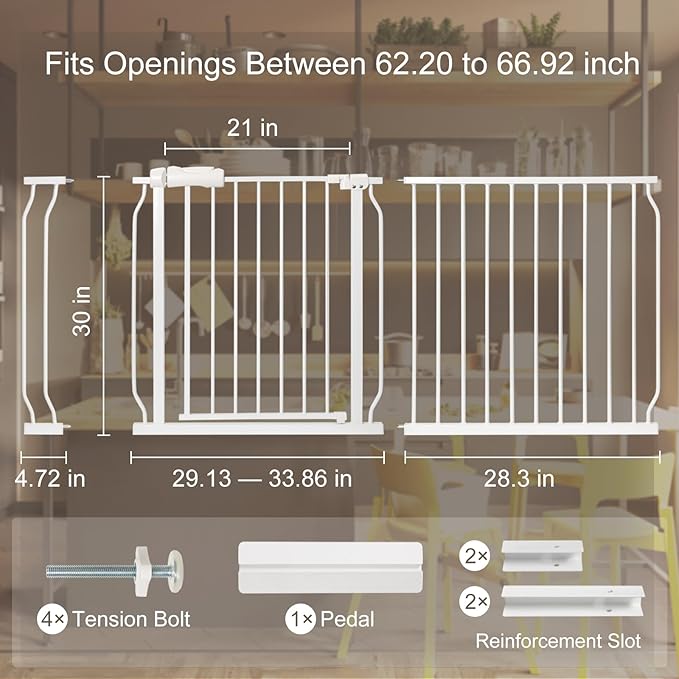 Extra Wide Baby Gate with Door Pressure Mounted 57.48-66.92 Inch, Child Baby - Image 2