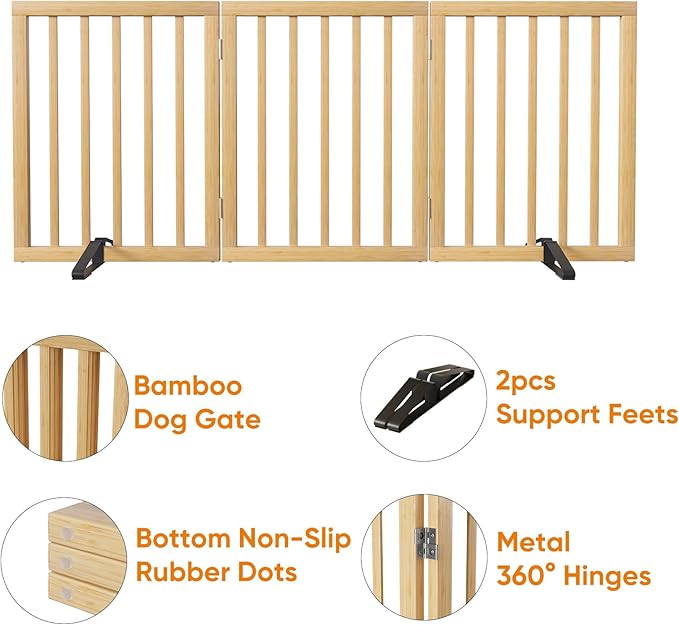 Dog Gates for Doorways Stairs, Foldable Freestanding Pet Gate, Dog Fences Indoor - Image 5
